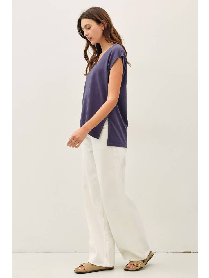Bamboo Cotton Blend V-Neck Buttery French Terry Top