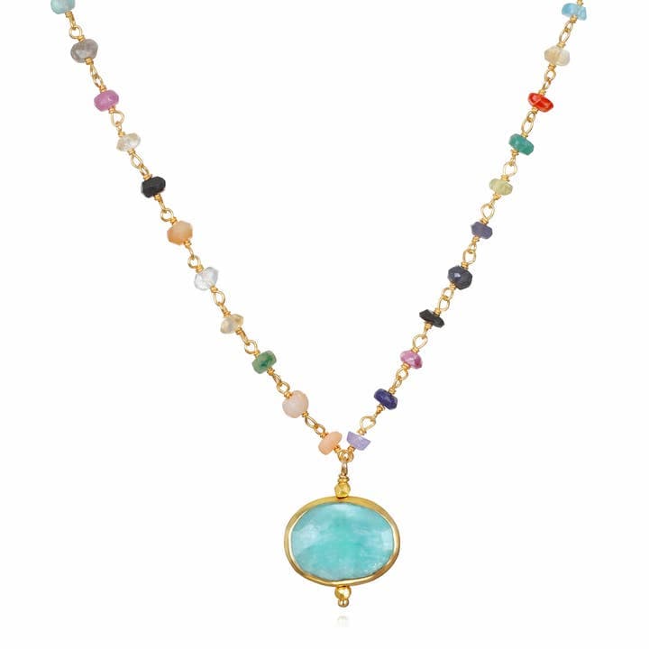 Bezel Charm Rainbow Necklace with Amazonite