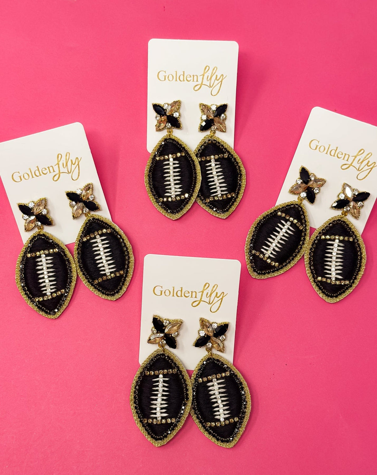 Golden Lily Black & Gold Football Dangle Earrings Thread - Little Miss Muffin Children & Home