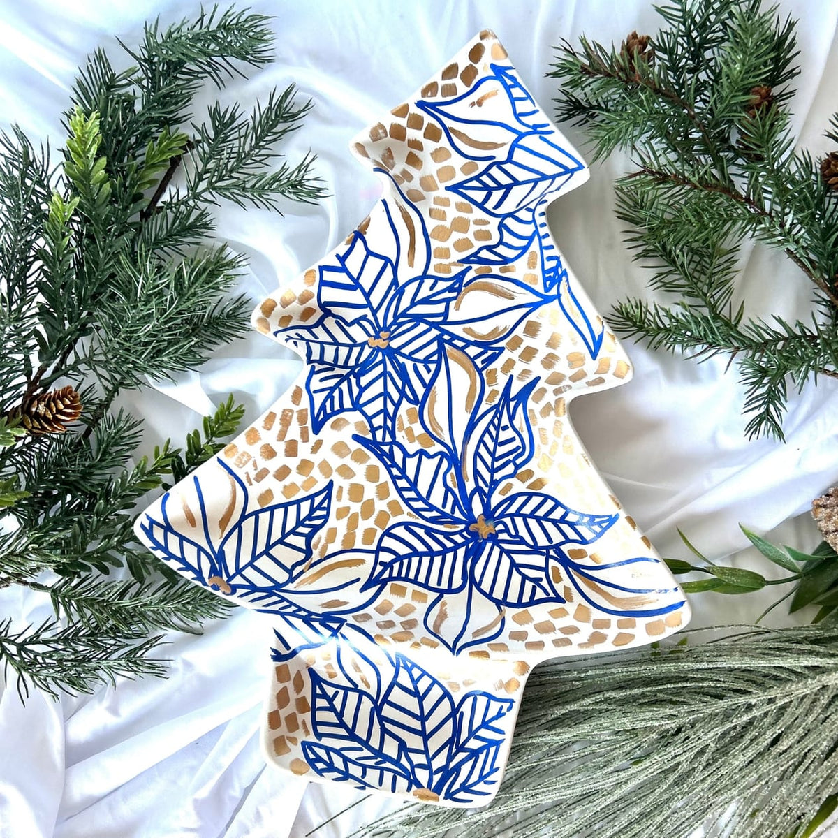 Jessica Reynolds Art Blue Poinsettia Christmas Tray - Little Miss Muffin Children & Home