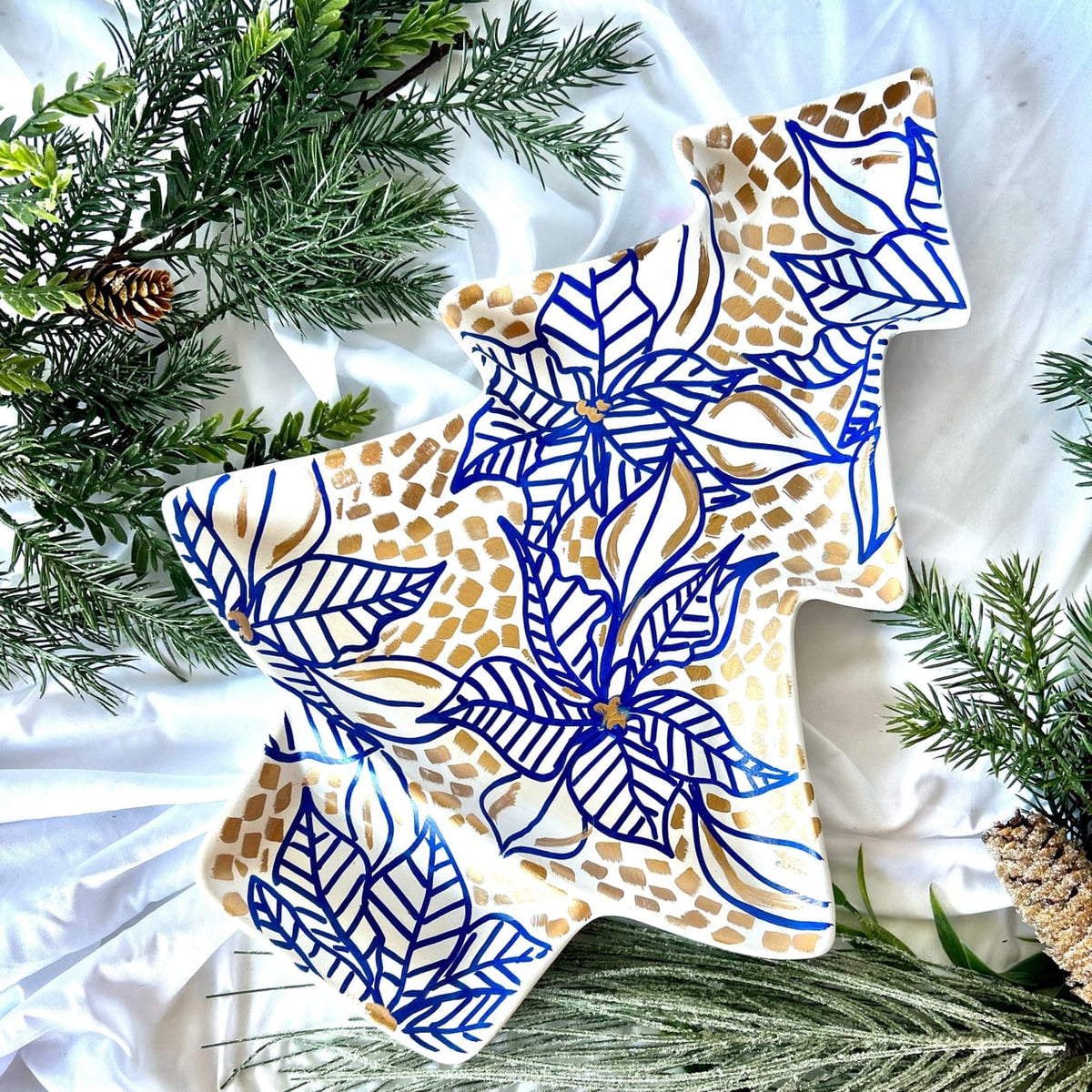 Jessica Reynolds Art Blue Poinsettia Christmas Tray - Little Miss Muffin Children & Home