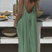 Boho Beach Backless Tie Cami Maxi Dress in Green
