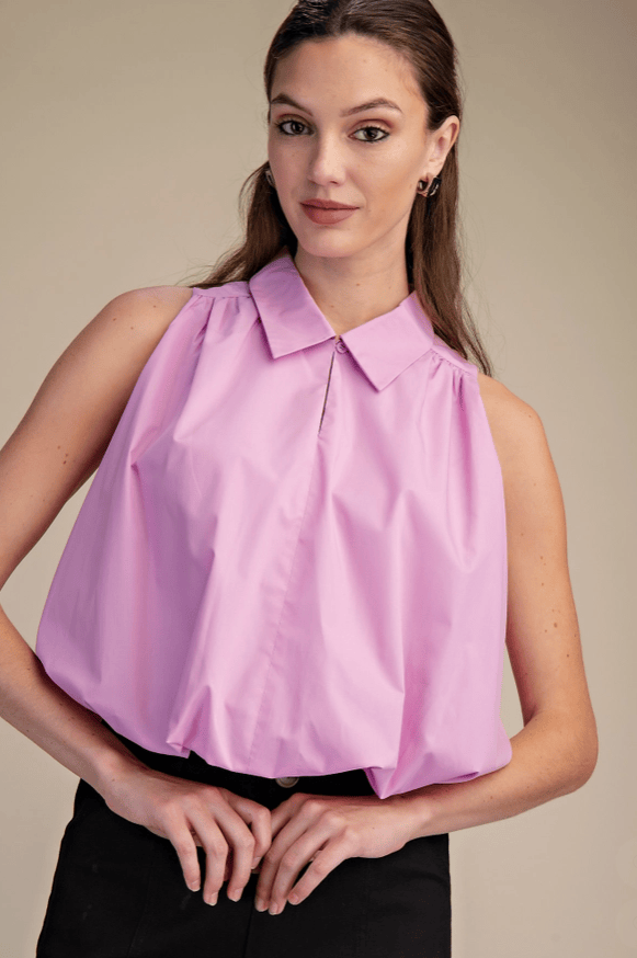 Bubble Hem Sleeveless Shirt Top