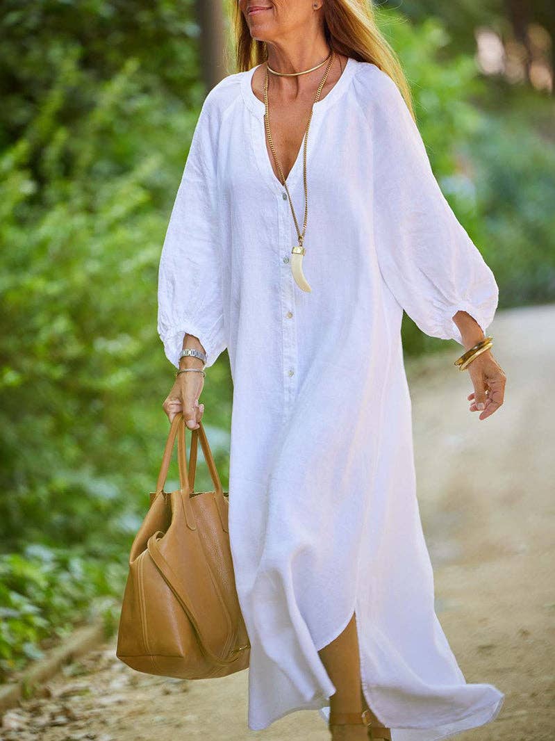 Button Down Long Sleeve Maxi Dress