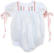 girls white bubble with red ribbons and christmas trees