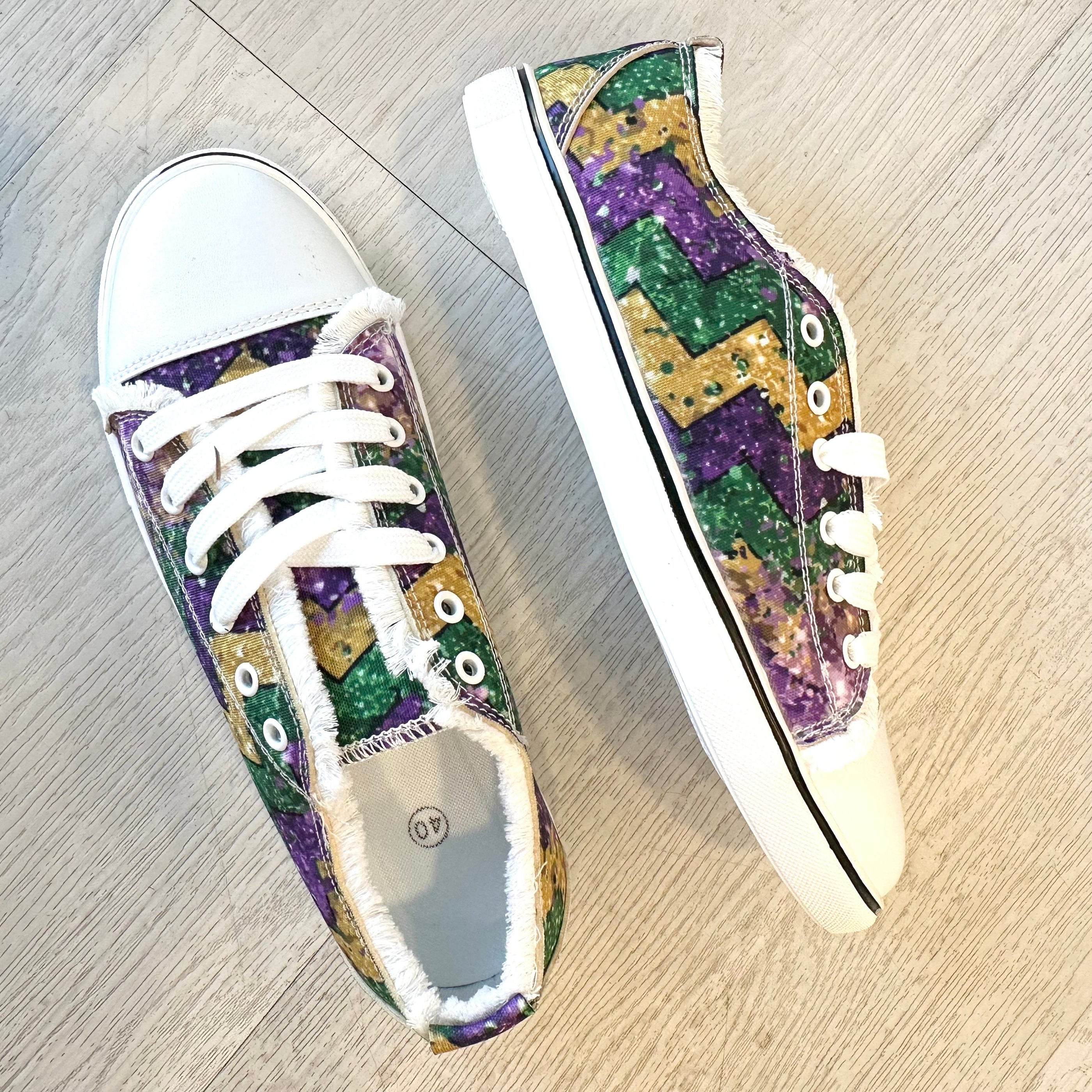 1 the Woman Mardi Gras Chevron Striped Canvas Sneakers - Little Miss Muffin Children & Home