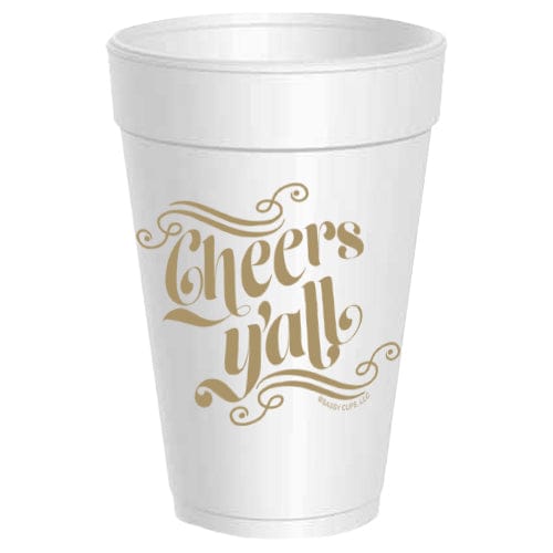 Metallic Gold Cheers Y'all Swirl Styrofoam Cups