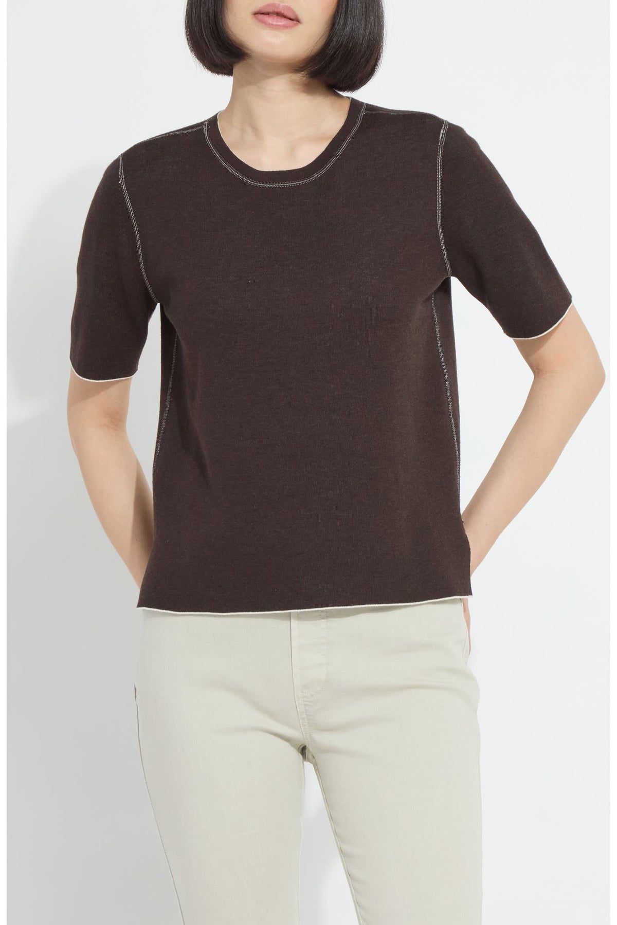 Lysse Odessa Reversible Knit Short Sleeve Tee in Refined Taupe/Double Espresso - Little Miss Muffin Children & Home