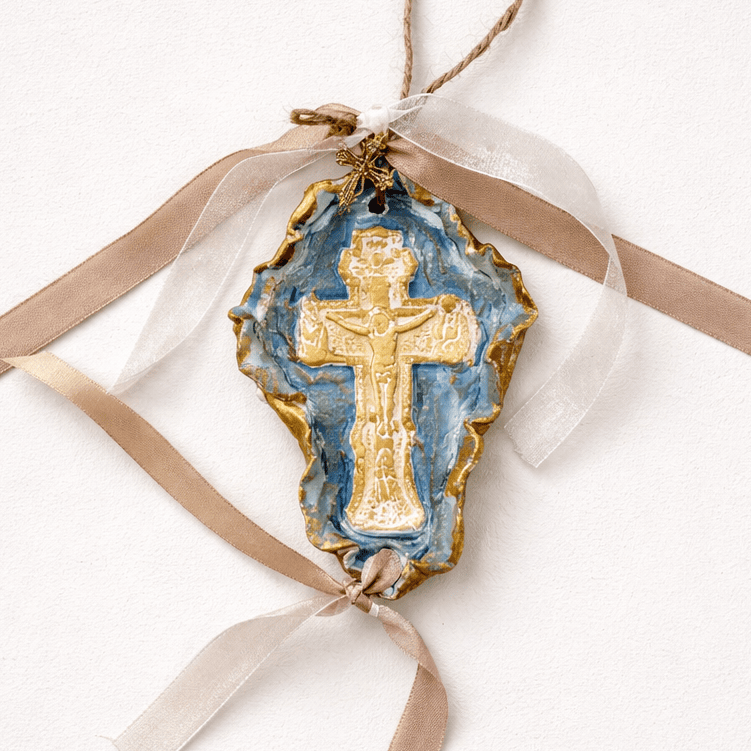 Crucifux with 4 Symbols in Each Corner Religious Plaque
