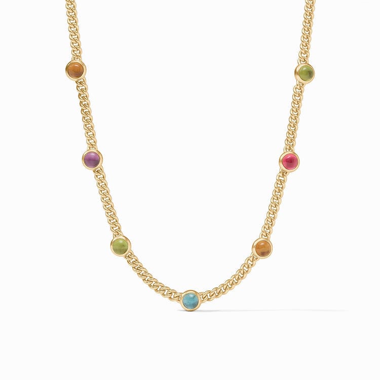 Gold necklace with colorful gemstones 