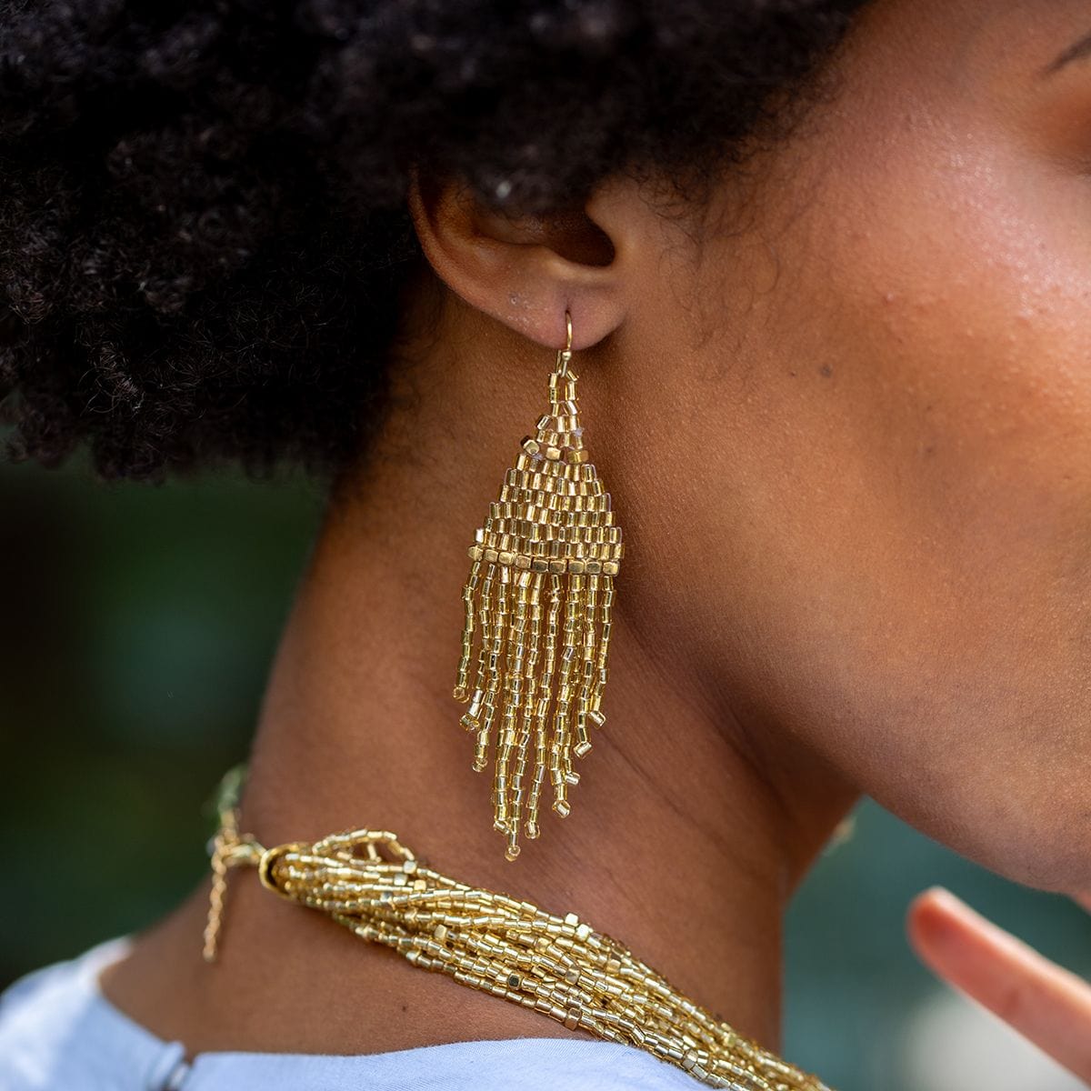Anju Jewelry Seed-Bead Tapered Fringe Earrings – Shimmering Gold - Little Miss Muffin Children & Home