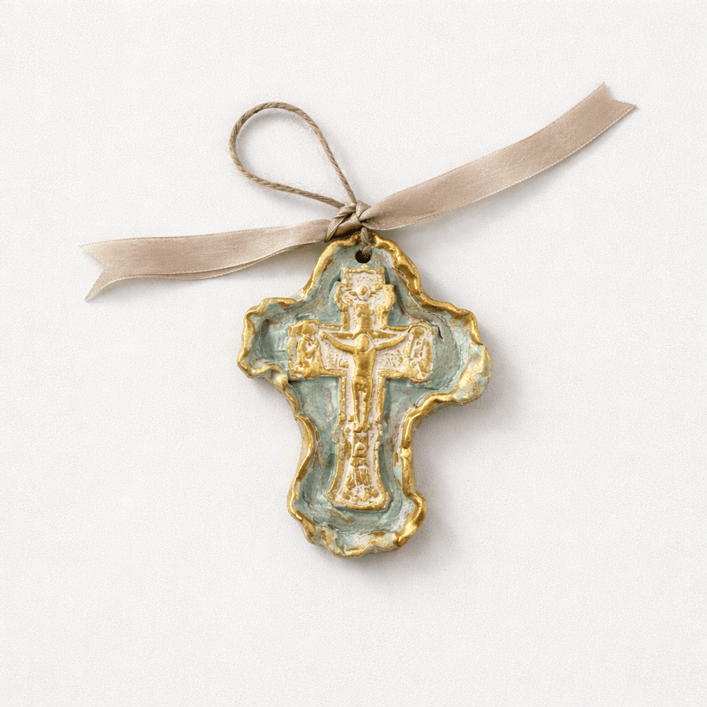 Crucifux with 4 Symbols in Each Corner Religious Plaque