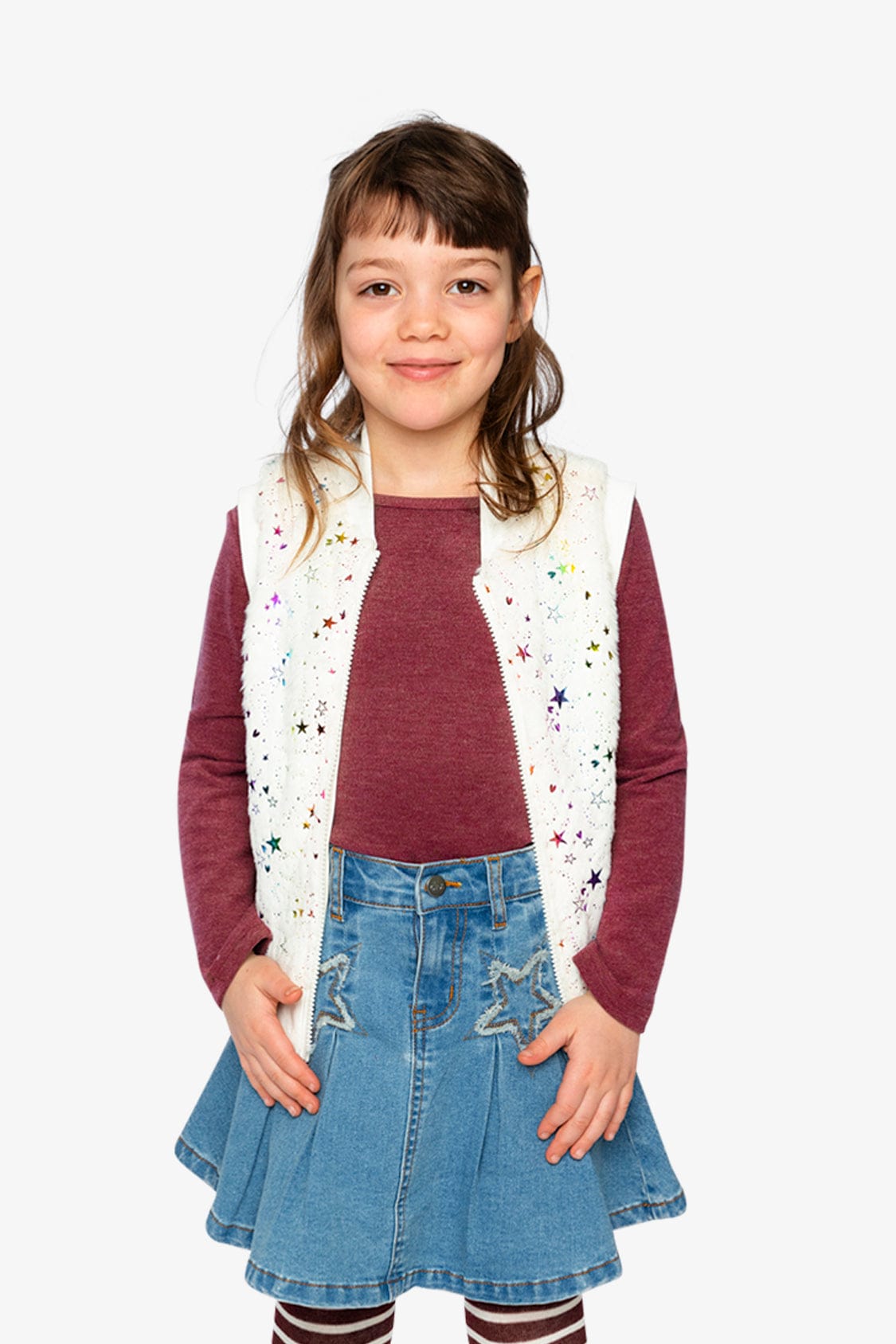 Stars Fake Fur Sleeveless Vest