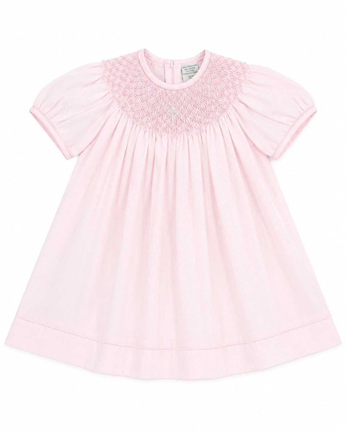 Baby Girl Hand Smocked with Pearl Cross Pink Christening Bishop Dress with Bonnet – Carriage Boutique