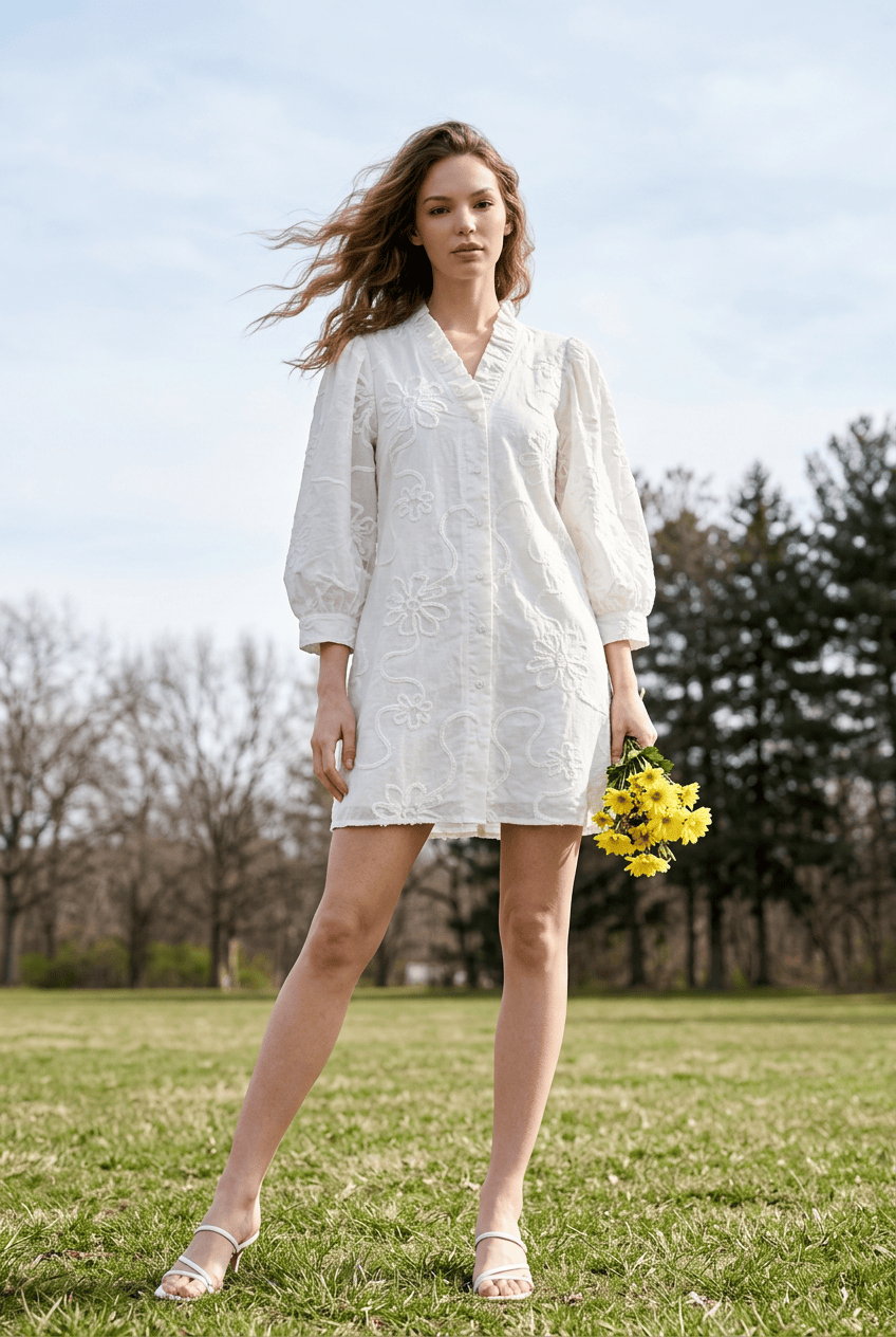Style USA White Floral Embroidered Dress - Little Miss Muffin Children & Home