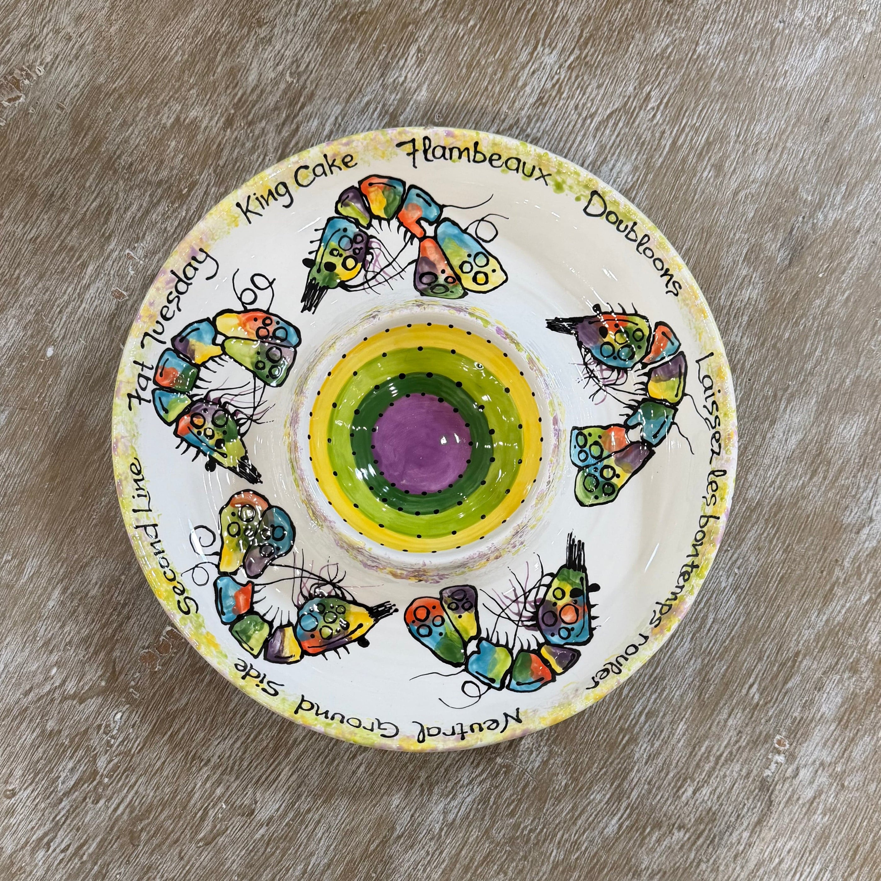 Jan Salzer Art Mardi Gras Rainbow Shrimp Round Chip & Dip Bowl - Little Miss Muffin Children & Home