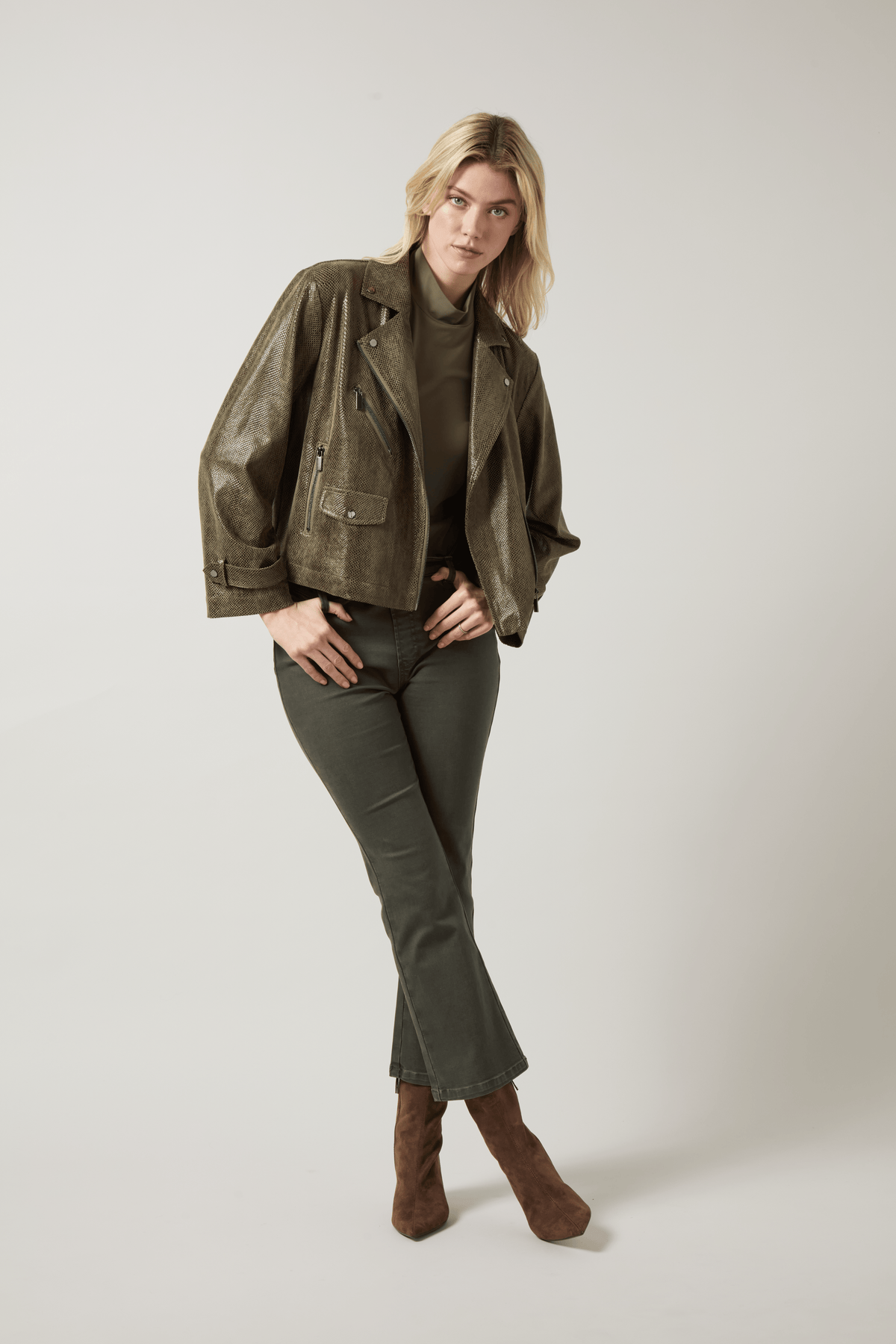 Lysse Emory Vegan Suede Moto Jacket in Woodland Snake - Little Miss Muffin Children & Home