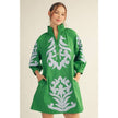 Floral Applique Balloon Sleeve Dress in Kelly Green