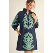Floral Applique Balloon Sleeve Dress in Navy
