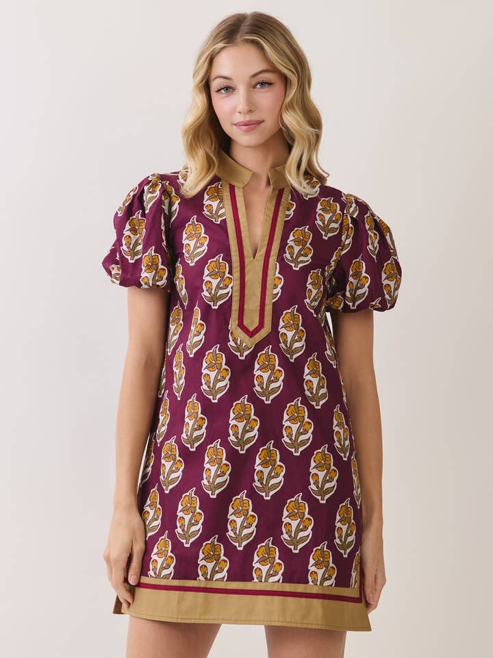 Floral Print Puff Sleeve Mini Dress