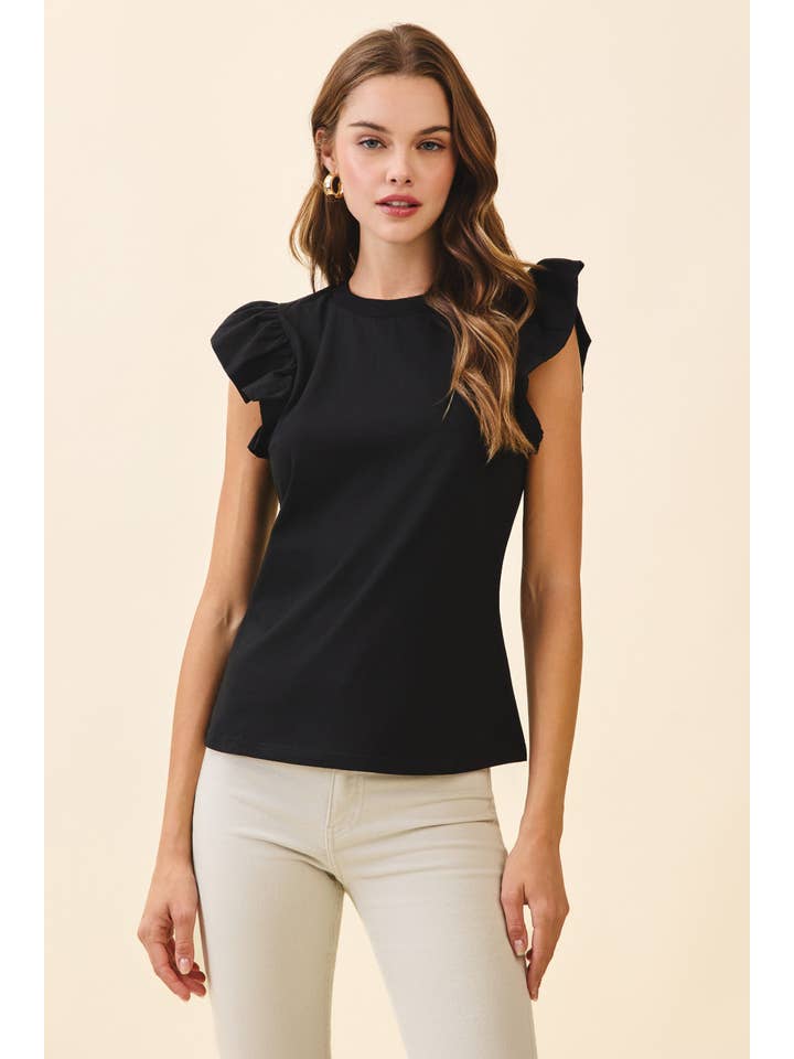 Flutter Sleeve Round Neck Knit Top