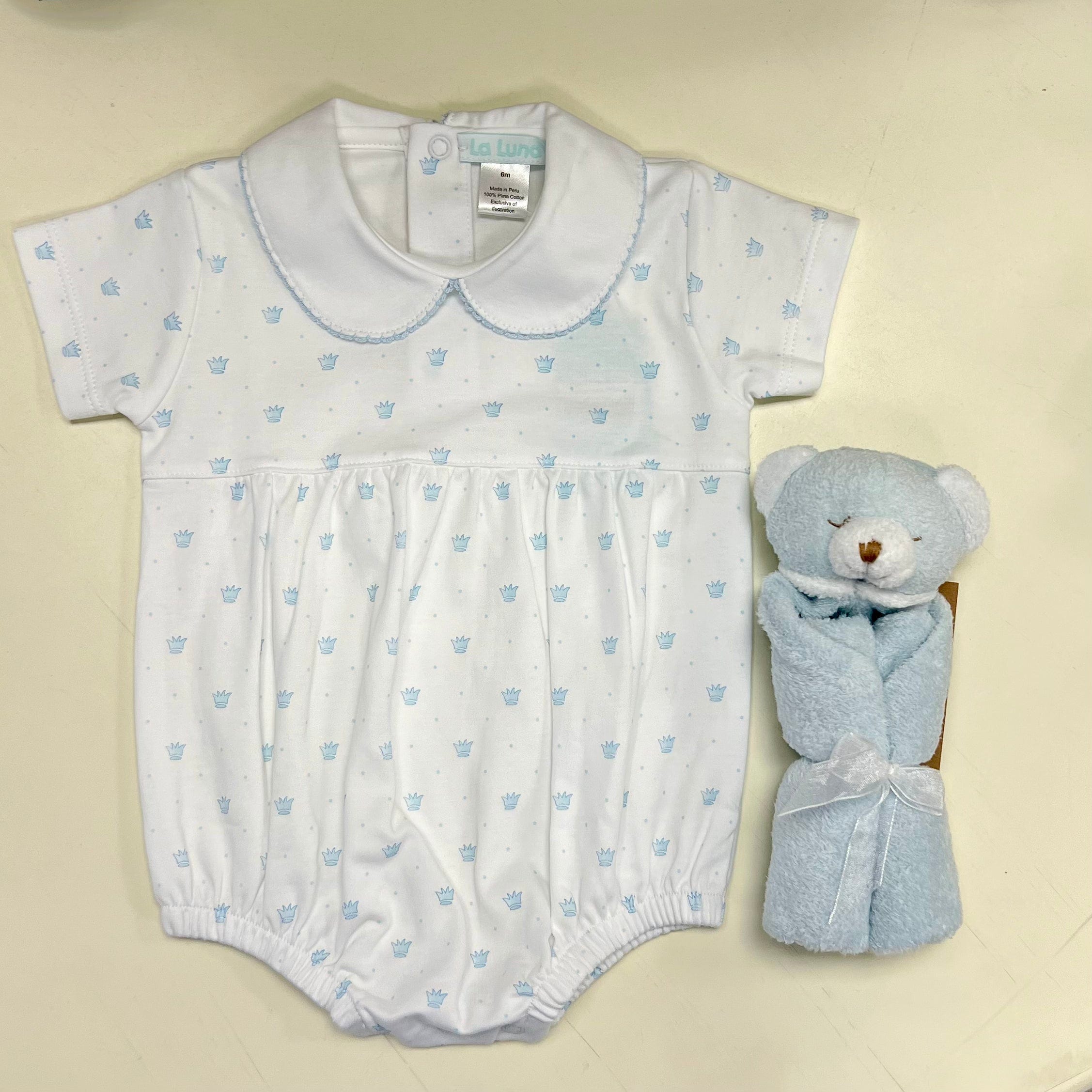 Lulu Bebe Lulu Bebe Noah Pima Blue Crown Boy Bubble - Little Miss Muffin Children & Home