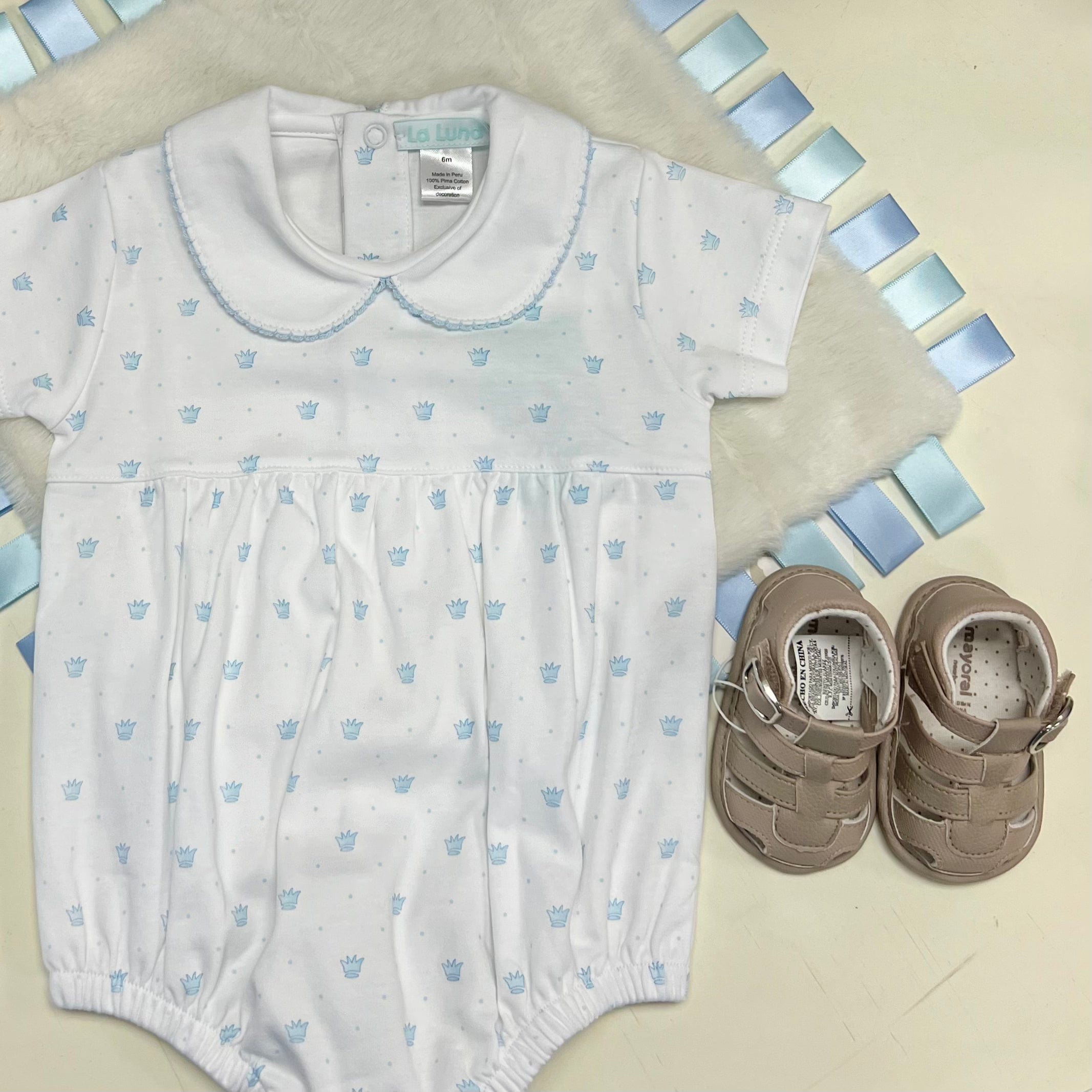 Lulu Bebe Lulu Bebe Noah Pima Blue Crown Boy Bubble - Little Miss Muffin Children & Home