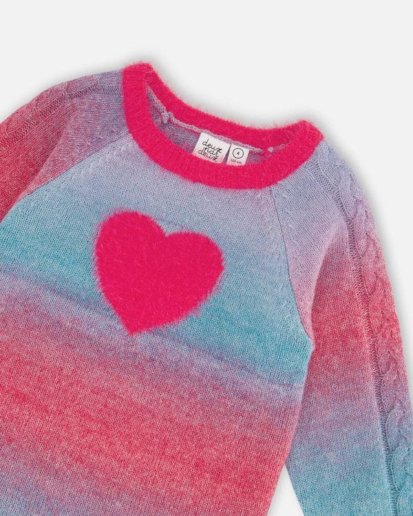Deux Par Deux Deux Par Deux Knit Dress, Multicolor Stripe with Heart - Little Miss Muffin Children & Home