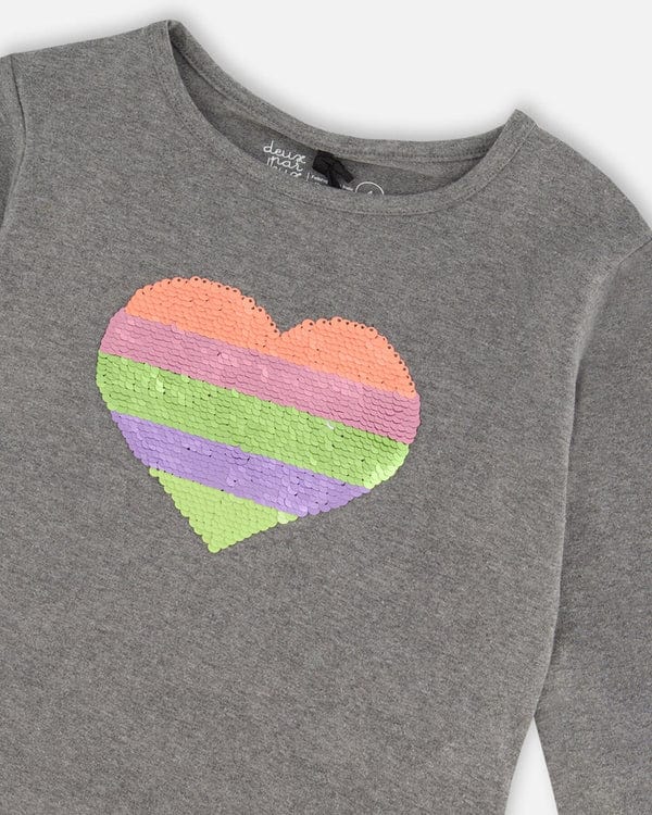 Deux Par Deux Deux Par Deux T-shirt Long Sleeves With Sequin Heart - Little Miss Muffin Children & Home