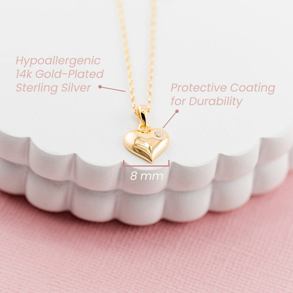 Cherished Moments Girl’s 14K Gold-Plated Silver Puff Heart 14" Necklace - Little Miss Muffin Children & Home