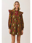 Geometric Print Ruffle Trim Mini Dress