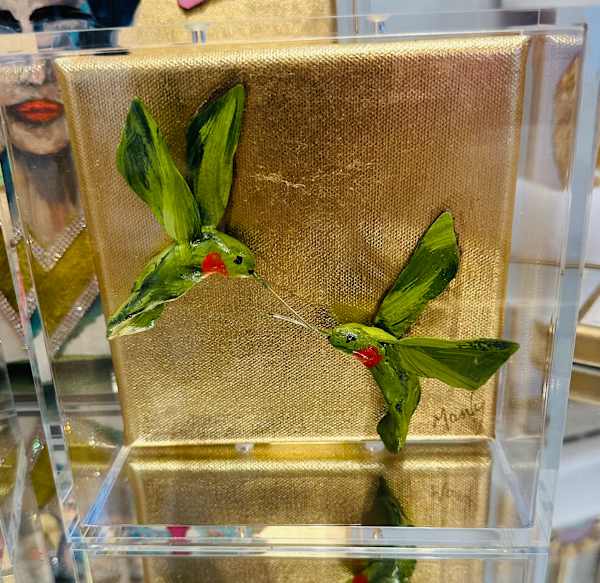 Dana Manly Art Dana Manly Art Green Hummingbird 6x6 on Gold Leaf In Shadowbox - Little Miss Muffin Children & Home