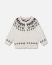 Deux Par Deux Knitted Cardigan With Jacquard in Off White - Little Miss Muffin Children & Home