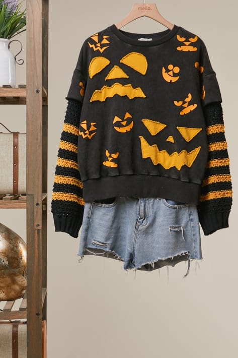 Halloween Colorblock with Striped Sleeves Top