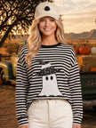 Halloween Ghost Appliqué Striped Long Sleeve Top