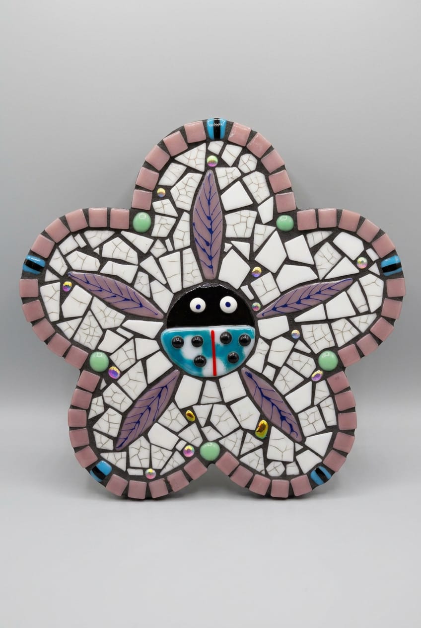 Ginger Kelly Glass Hand Blown Glass Mosaic Flower with Ladybug Tile - Little Miss Muffin Children & Home
