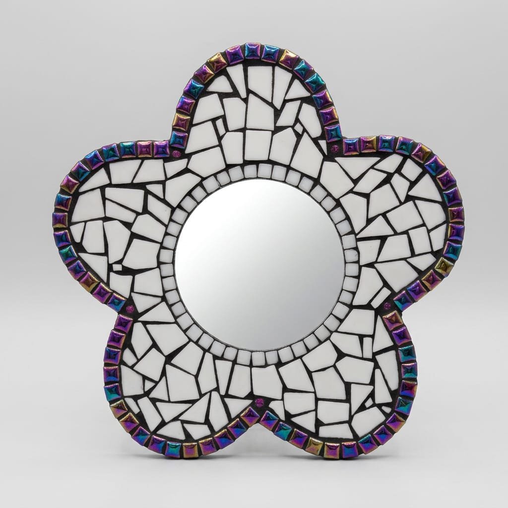Ginger Kelly Glass Hand Blown Glass Mosaic White Flower Tile with Mirror - Little Miss Muffin Children & Home