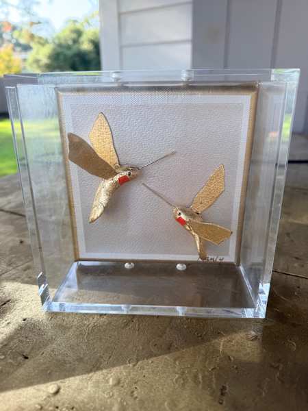 Dana Manly Art Gold Hummingbird Red Throat 6x6 in Shadowbox - Little Miss Muffin Children & Home