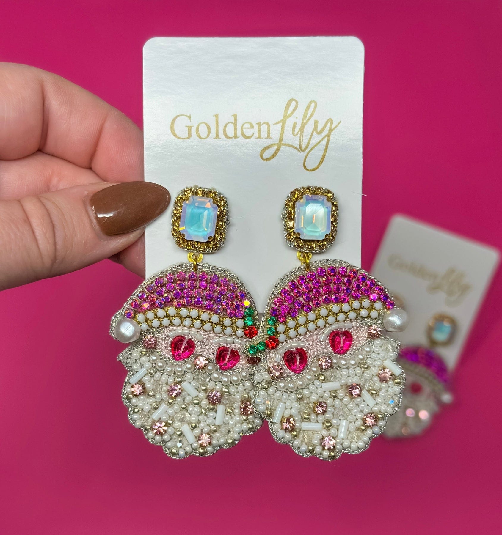 Golden Lily Christmas Pink Vintage Santa Earrings - Little Miss Muffin Children & Home
