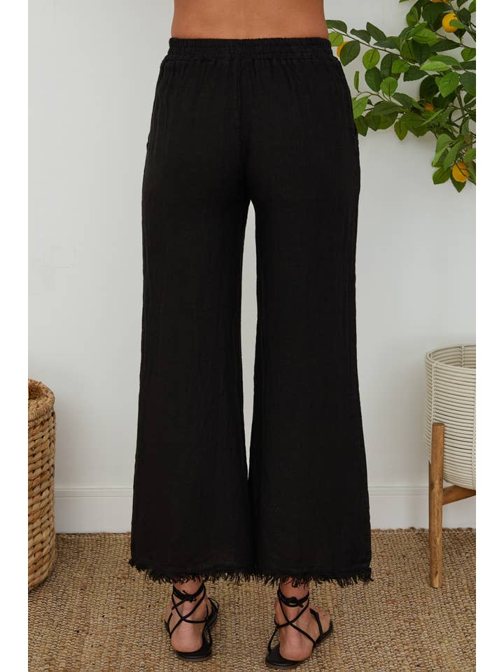 Italian Linen Pants with Raw Hem in Black