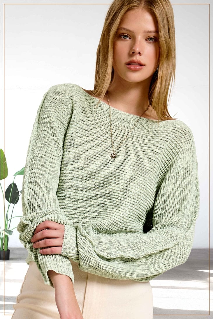 La Miel Boat Neck Off Shoulder Cozy Dolman Sleeve Sweater in Frosty Mint - Little Miss Muffin Children & Home