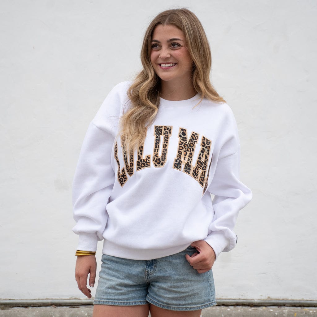 Girlie Girl Originals Cozy Leopard Lettering Sweatshirt in White - Little Miss Muffin Children & Home
