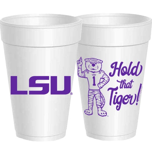 Purple LSU Hold That Tiger Styrofoam Cups