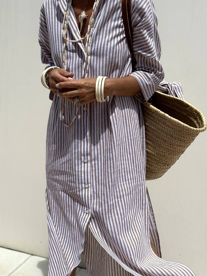 Long Sleeve Belted Shirt Dress