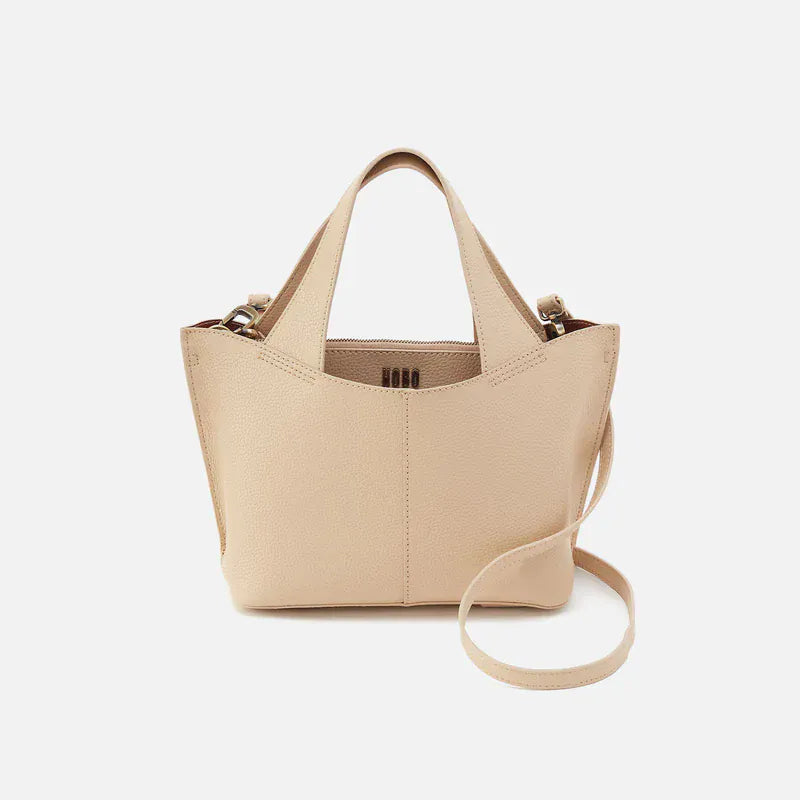 Vida Small Tote in Micro Pebbled Leather - Almond/Coconut