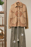 Corduroy Flower Appliqué Shirt Jacket