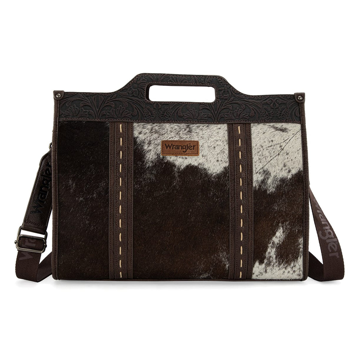 Coffee  Wrangler Genuine Cowhide Carry-All Cowhide Large Tote/Crossbody