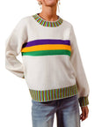 mardi gras white sweater with stripes