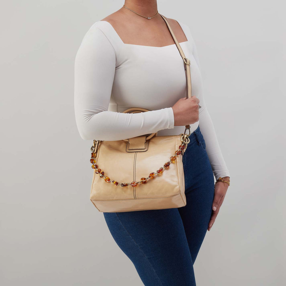 Hobo Sheila Medium Satchel in Polished Leather - Desert Sand - Little Miss Muffin Children & Home