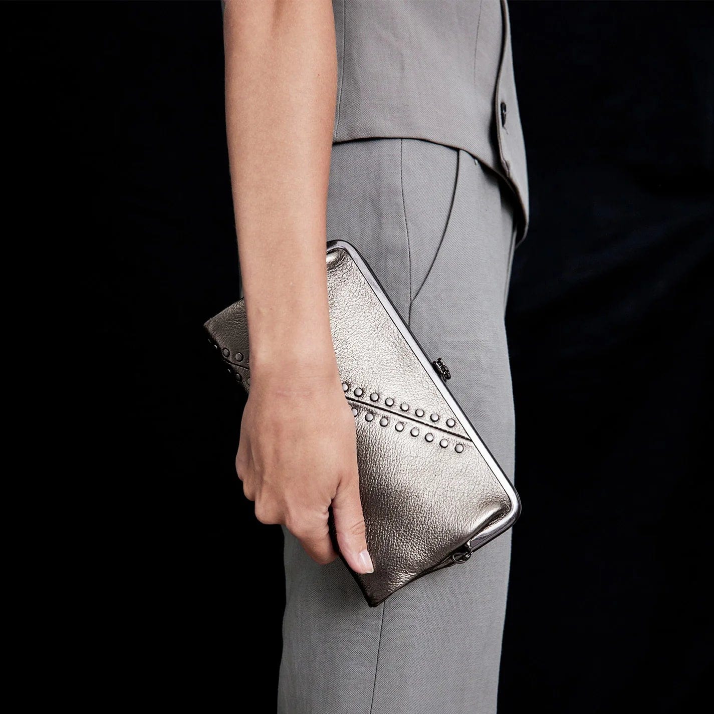 Hobo Hobo Lauren Clutch-Wallet in Metallic Leather with Studs - Little Miss Muffin Children & Home